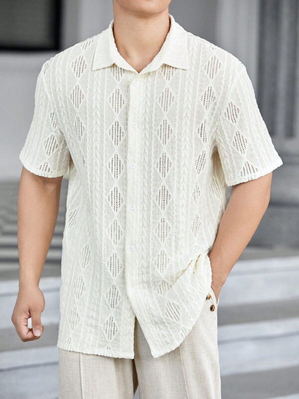 Manfinity Modomio Chemise d'été blanche pour homme, boutonnée, à manches courtes et ample avec col en crochet, parfaite pour les vacances