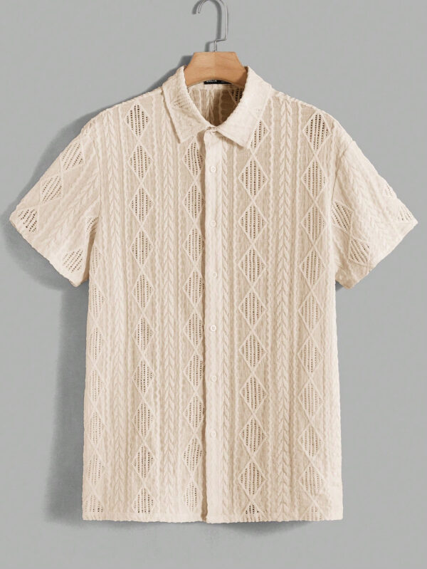 Manfinity Modomio Chemise d'été blanche pour homme, boutonnée, à manches courtes et ample avec col en crochet, parfaite pour les vacances – Image 3