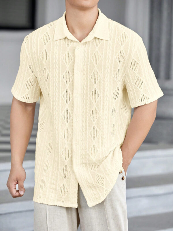 Manfinity Modomio Chemise d'été blanche pour homme, boutonnée, à manches courtes et ample avec col en crochet, parfaite pour les vacances – Image 4