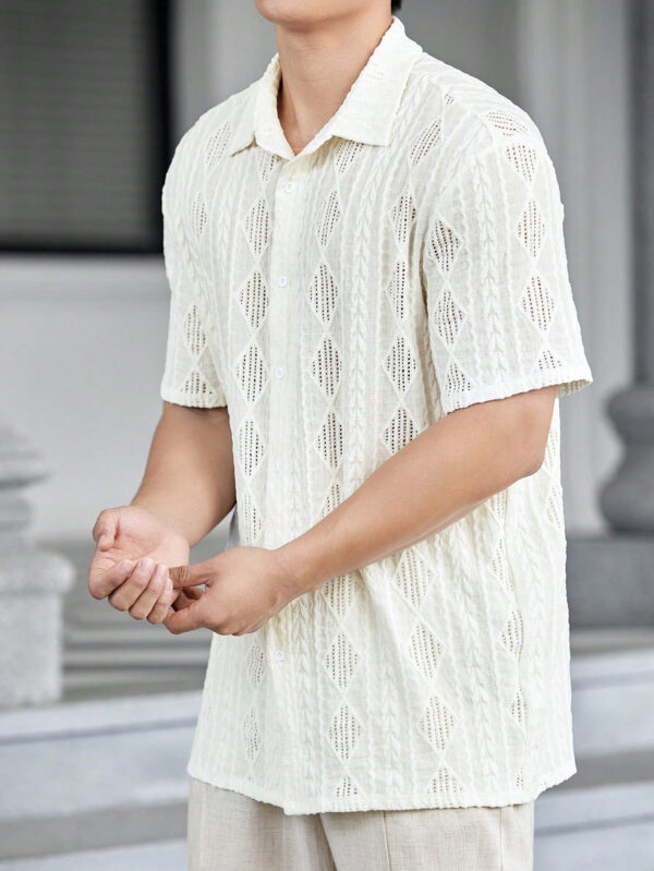 Manfinity Modomio Chemise d'été blanche pour homme, boutonnée, à manches courtes et ample avec col en crochet, parfaite pour les vacances – Image 7