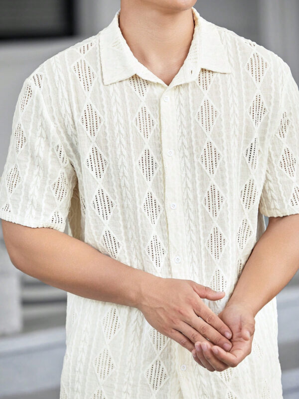 Manfinity Modomio Chemise d'été blanche pour homme, boutonnée, à manches courtes et ample avec col en crochet, parfaite pour les vacances – Image 8
