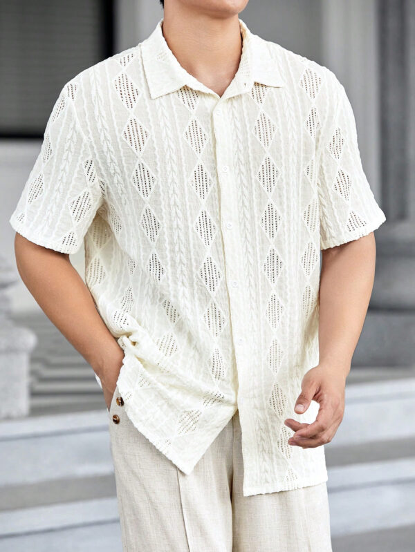 Manfinity Modomio Chemise d'été blanche pour homme, boutonnée, à manches courtes et ample avec col en crochet, parfaite pour les vacances – Image 9