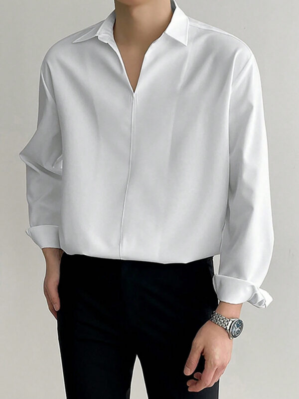 Manfinity Homme Chemise pour hommes de couleur unie coupe ample, chemise blanche longue à manches slim et unies, cadeau pour petite amie inspiré par l'art disco