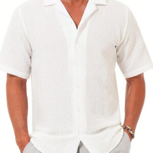 Chemise de vacances à col cubain boutonnée à manches courtes décontractée pour hommes, chemise de plage d'été avec texture