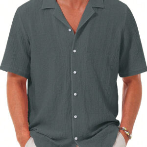 Chemise de vacances à col cubain boutonnée à manches courtes décontractée pour hommes, chemise de plage d'été avec texture