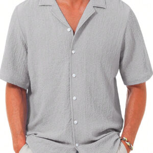 Chemise de vacances à col cubain boutonnée à manches courtes décontractée pour hommes, chemise de plage d'été avec texture