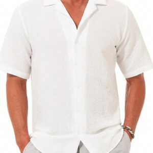 Chemise de vacances à col cubain boutonnée à manches courtes décontractée pour hommes, chemise de plage d'été avec texture