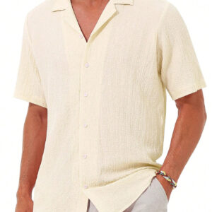 Chemise de vacances à col cubain boutonnée à manches courtes décontractée pour hommes, chemise de plage d'été avec texture