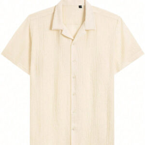 Chemise de vacances à col cubain boutonnée à manches courtes décontractée pour hommes, chemise de plage d'été avec texture