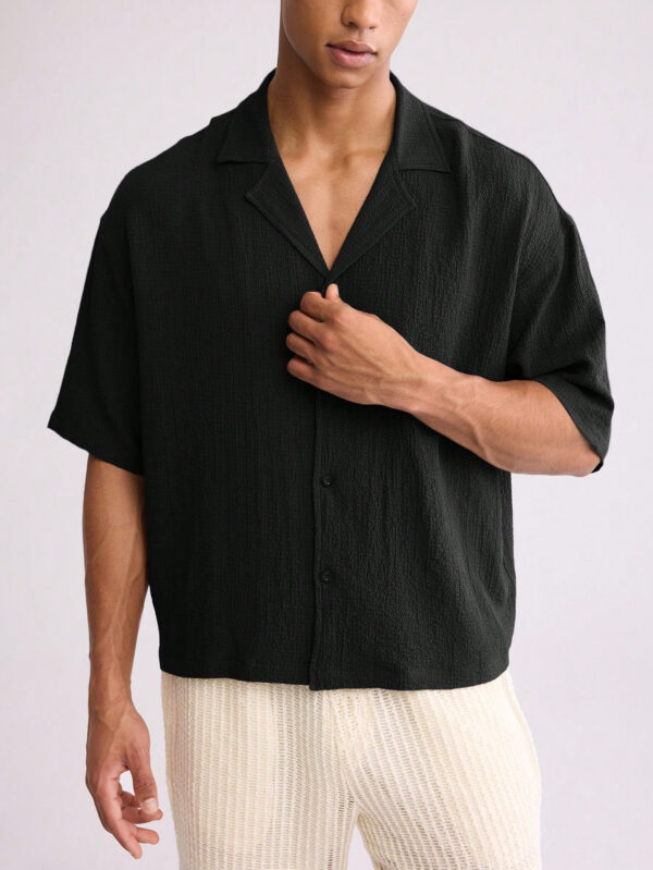 Forever 21 Chemise seersucker oversize et écourtée pour hommes, en vert – Image 3