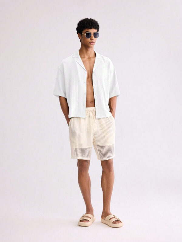 Forever 21 Chemise seersucker oversize et écourtée pour hommes, en vert – Image 7