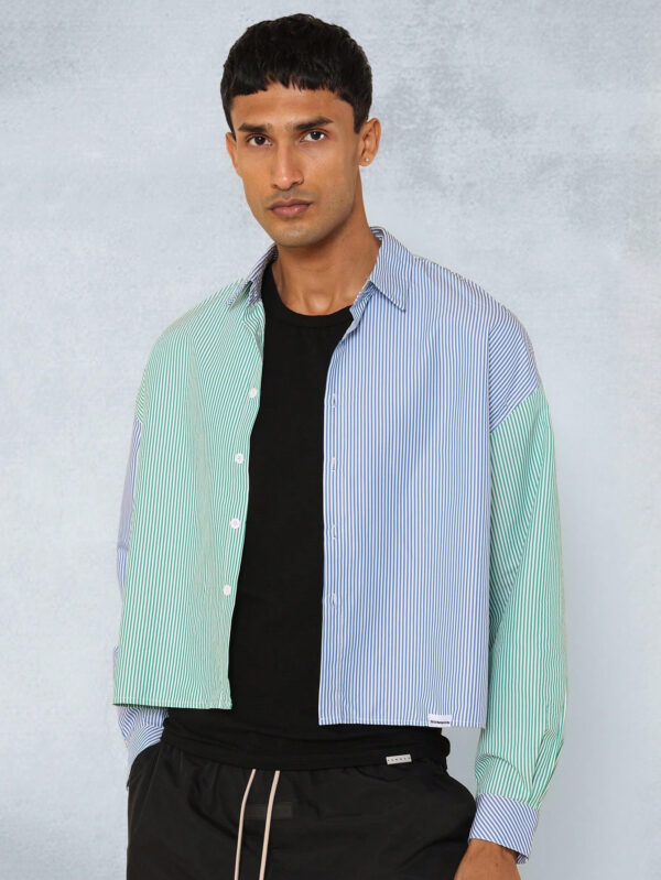 SUMWON Chemise à manches longues rayée avec bloc de couleur, recoupée