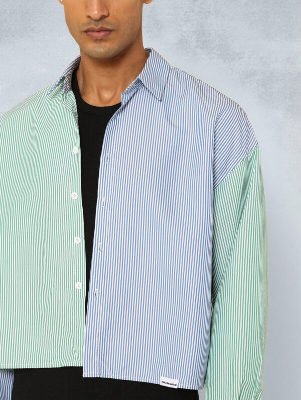 SUMWON Chemise à manches longues rayée avec bloc de couleur, recoupée – Image 3