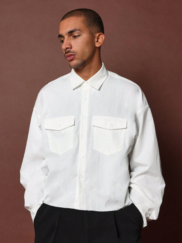 SUMWON Chemise utilitaire à manches longues et ourlet brut court