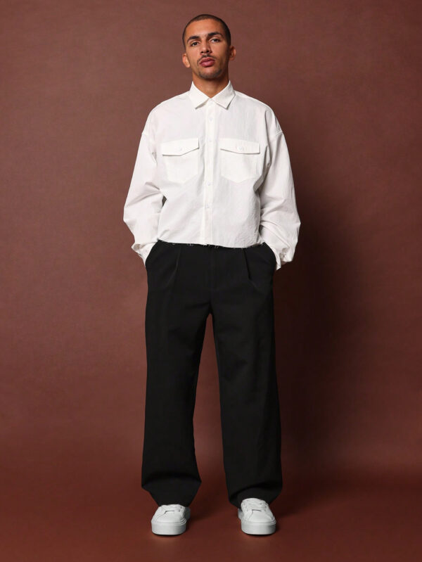 SUMWON Chemise utilitaire à manches longues et ourlet brut court – Image 4