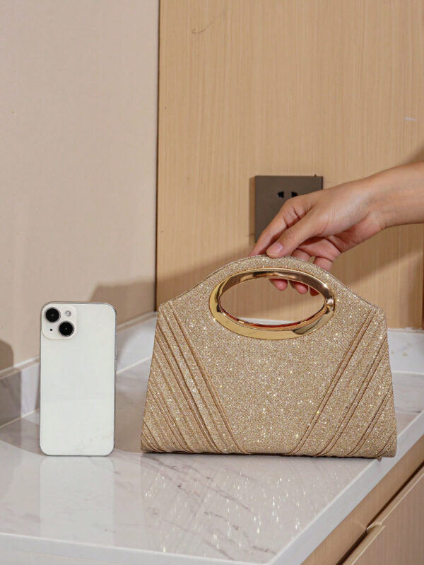 Sac seau léger, casual d'affaires avec décoration de strass. Sac mini à cordon coulissant. Sac transparent avec perle de faux, sac de soirée élégant et exquis. Luxe discret avec strass, parfait pour la fête, le dîner/banquet, la robe de fête de Noël, pour les filles, les femmes, les mariées – Image 5