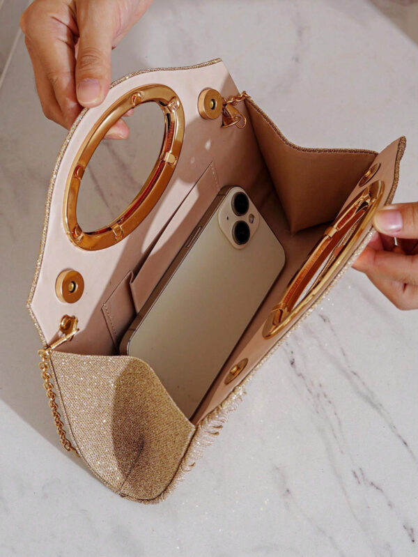 Sac seau léger, casual d'affaires avec décoration de strass. Sac mini à cordon coulissant. Sac transparent avec perle de faux, sac de soirée élégant et exquis. Luxe discret avec strass, parfait pour la fête, le dîner/banquet, la robe de fête de Noël, pour les filles, les femmes, les mariées – Image 16