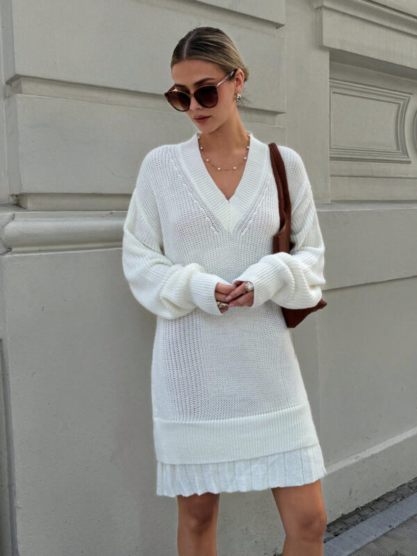 Robe pull plissée détaillée tressée pour femmes – Image 3