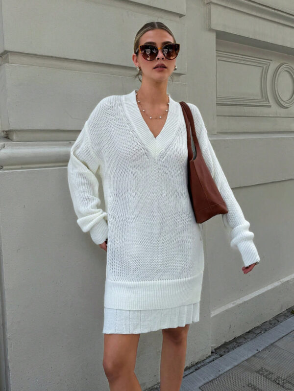 Robe pull plissée détaillée tressée pour femmes – Image 5