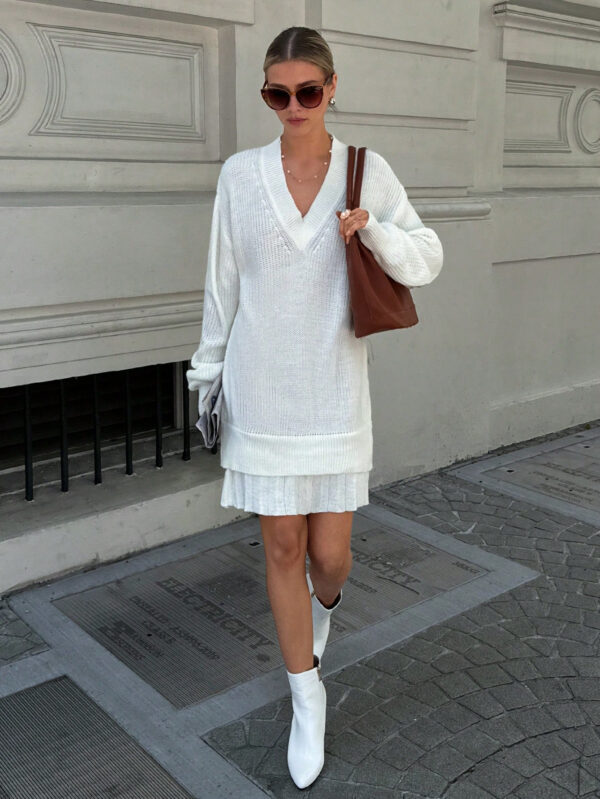 Robe pull plissée détaillée tressée pour femmes – Image 7