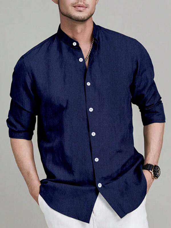 Manfinity Mode Chemise à manches longues unie pour homme dans un style d'affaires avec boutons – Image 6