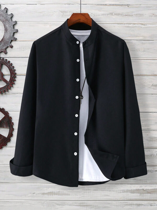 Manfinity Mode Chemise à manches longues unie pour homme dans un style d'affaires avec boutons – Image 14