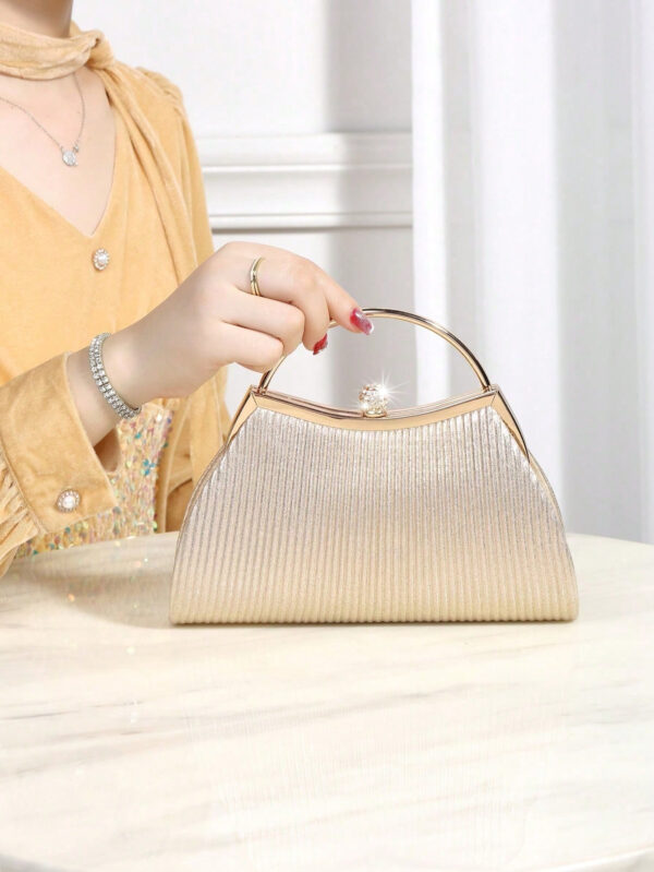 Brillant, Glamour, Élégante 1 pièce Sac de soirée plissé en métal décoré de strass, convient pour les fêtes, les mariages, les dîners, les banquets, idéal pour les filles et femmes pour les fêtes, les mariages, les bals, les dîners / banquets, meilleur cadeau pour les femmes – Image 3