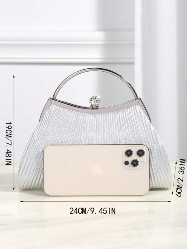 Brillant, Glamour, Élégante 1 pièce Sac de soirée plissé en métal décoré de strass, convient pour les fêtes, les mariages, les dîners, les banquets, idéal pour les filles et femmes pour les fêtes, les mariages, les bals, les dîners / banquets, meilleur cadeau pour les femmes – Image 8