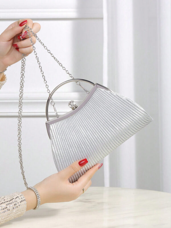 Brillant, Glamour, Élégante 1 pièce Sac de soirée plissé en métal décoré de strass, convient pour les fêtes, les mariages, les dîners, les banquets, idéal pour les filles et femmes pour les fêtes, les mariages, les bals, les dîners / banquets, meilleur cadeau pour les femmes – Image 9