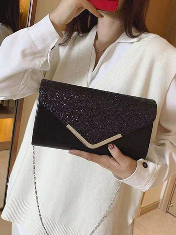 Sac seau léger, d'affaires et décontracté avec décoration de strass, design à cordon coulissant mini, sac transparent avec fausses perles. Sac de soirée glamour, élégant, exquis, de luxe discret avec strass, parfait pour les fêtes, les dîners/banquets, les robes de fête de Noël pour les femmes, les jeunes filles, les mariées. – Image 5
