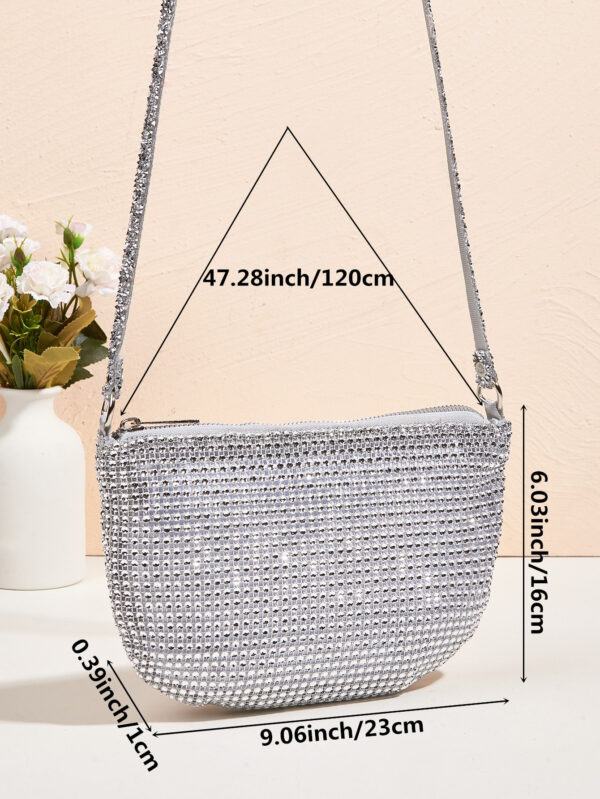 Sac à main à paillettes Vincy avec décoration étincelante en strass, peut être utilisé en bandoulière ou tenu à la main. Sac à main pour femmes à la mode et polyvalent – Image 2