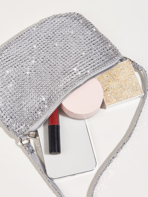 Sac à main à paillettes Vincy avec décoration étincelante en strass, peut être utilisé en bandoulière ou tenu à la main. Sac à main pour femmes à la mode et polyvalent – Image 3