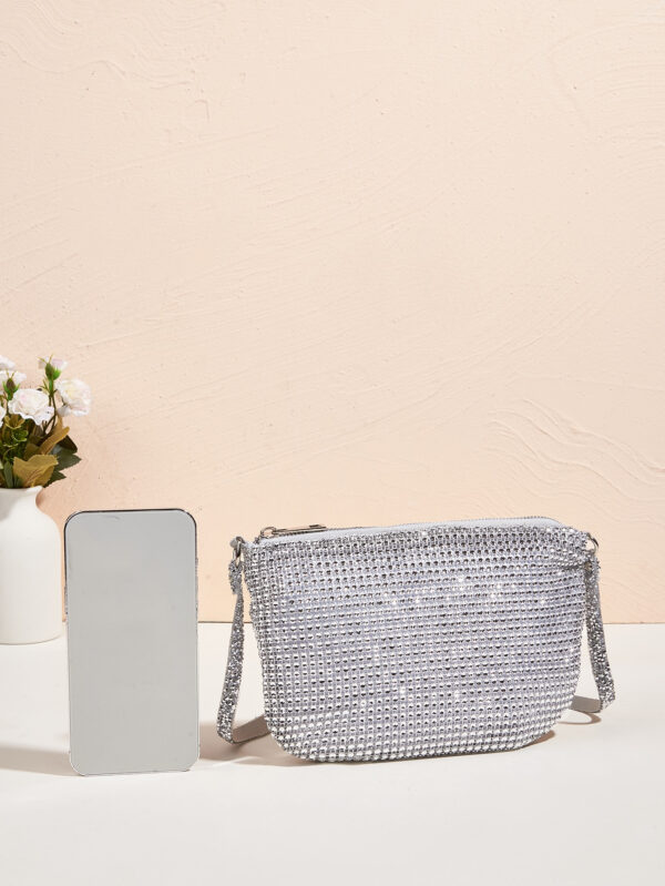 Sac à main à paillettes Vincy avec décoration étincelante en strass, peut être utilisé en bandoulière ou tenu à la main. Sac à main pour femmes à la mode et polyvalent – Image 4