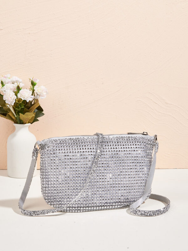 Sac à main à paillettes Vincy avec décoration étincelante en strass, peut être utilisé en bandoulière ou tenu à la main. Sac à main pour femmes à la mode et polyvalent – Image 7