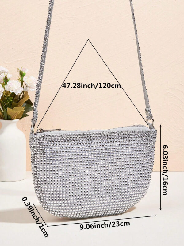 Sac à main à paillettes Vincy avec décoration étincelante en strass, peut être utilisé en bandoulière ou tenu à la main. Sac à main pour femmes à la mode et polyvalent – Image 10