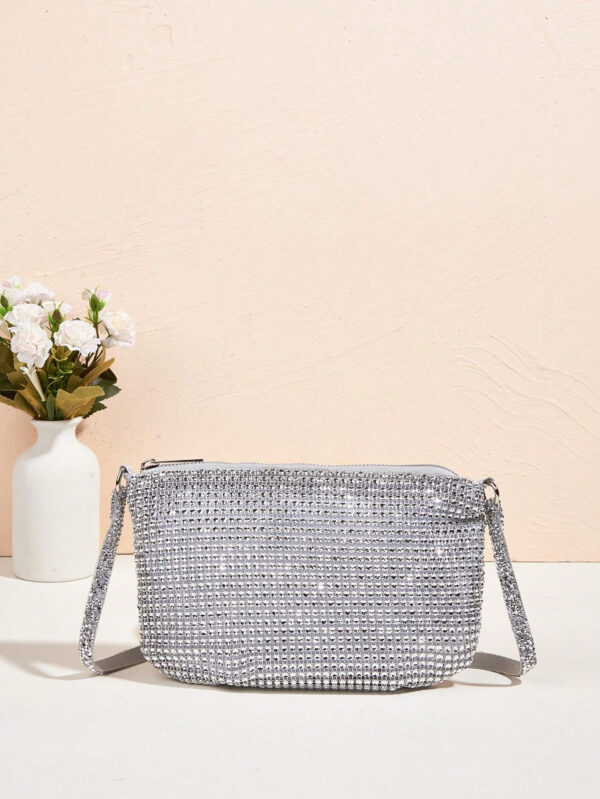 Sac à main à paillettes Vincy avec décoration étincelante en strass, peut être utilisé en bandoulière ou tenu à la main. Sac à main pour femmes à la mode et polyvalent – Image 13