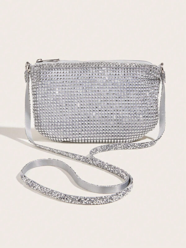 Sac à main à paillettes Vincy avec décoration étincelante en strass, peut être utilisé en bandoulière ou tenu à la main. Sac à main pour femmes à la mode et polyvalent – Image 16