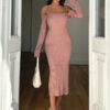 SHEIN Robe longue découpée à côtes pour femmes – Image 3