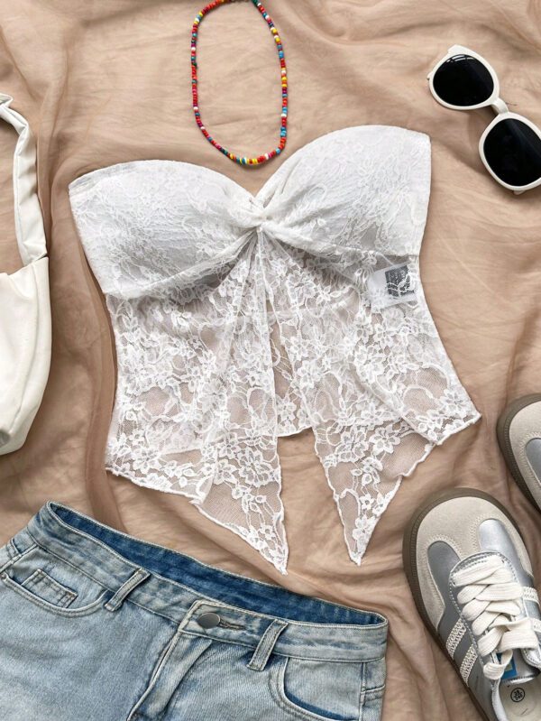 SHEIN Dreamara 1 pièce Débardeur asymétrique à torsion devant en tricot texturé abricot, style vacances pour femmes – Image 4