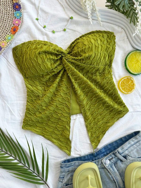 SHEIN Dreamara 1 pièce Débardeur asymétrique à torsion devant en tricot texturé abricot, style vacances pour femmes – Image 8