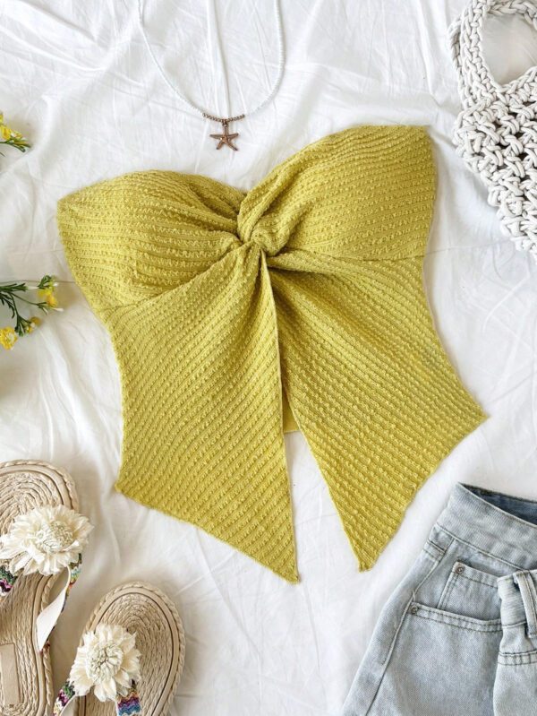 SHEIN Dreamara 1 pièce Débardeur asymétrique à torsion devant en tricot texturé abricot, style vacances pour femmes – Image 10