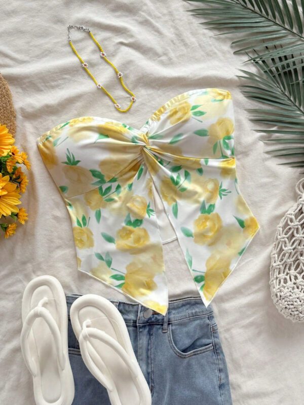SHEIN Dreamara 1 pièce Débardeur asymétrique à torsion devant en tricot texturé abricot, style vacances pour femmes – Image 13