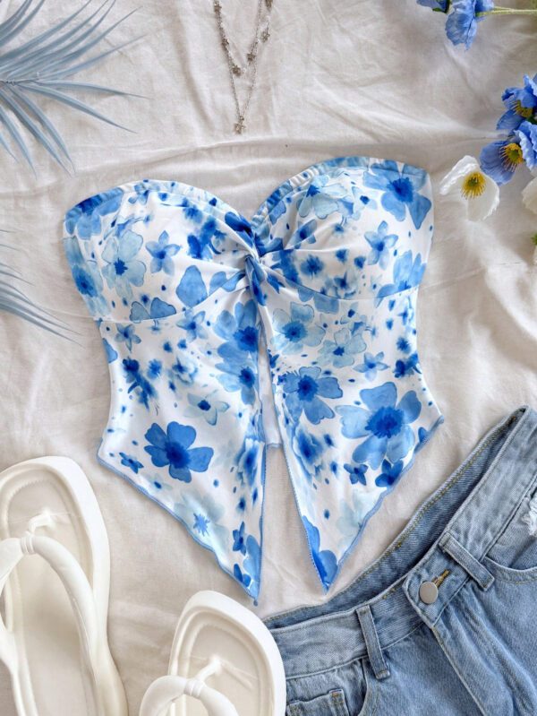 SHEIN Dreamara 1 pièce Débardeur asymétrique à torsion devant en tricot texturé abricot, style vacances pour femmes – Image 14