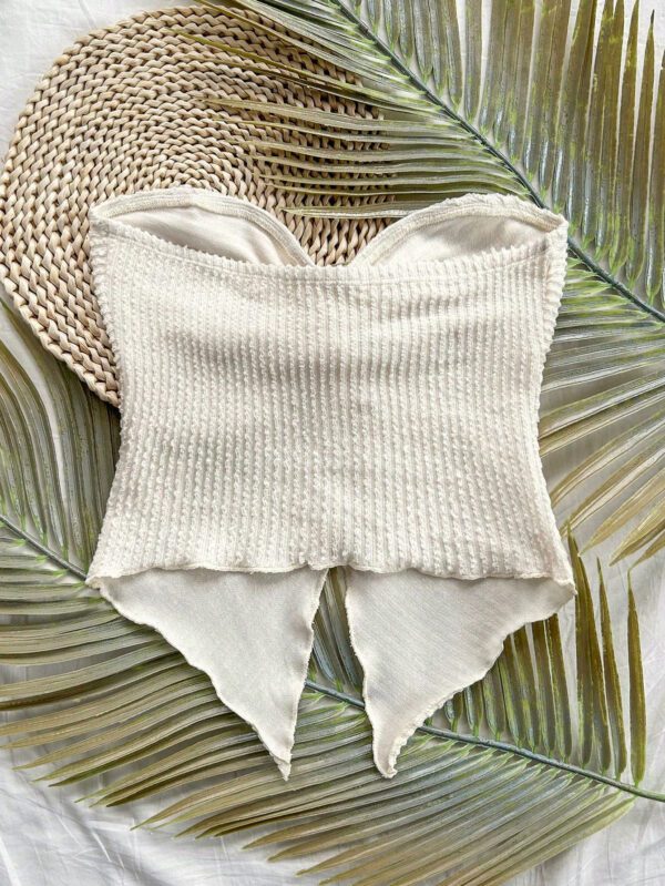 SHEIN Dreamara 1 pièce Débardeur asymétrique à torsion devant en tricot texturé abricot, style vacances pour femmes – Image 16