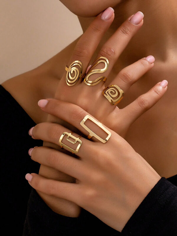5 pièces Ensemble de bagues carrées et sexy avec motif léopard ajouré pour femmes – Image 13