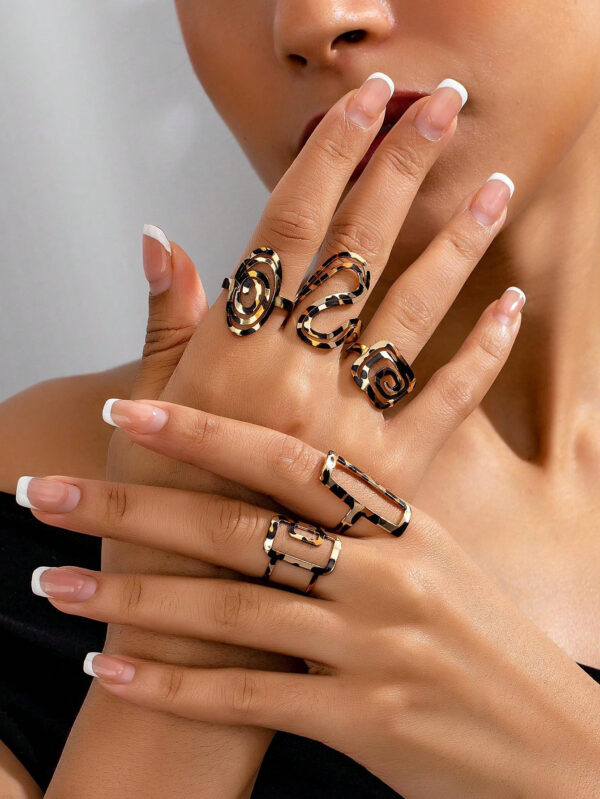 5 pièces Ensemble de bagues carrées et sexy avec motif léopard ajouré pour femmes – Image 18