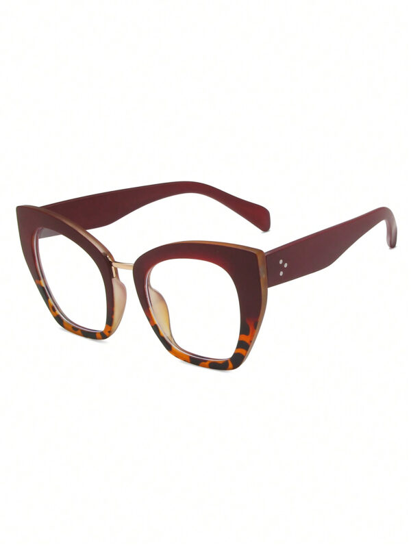 1 paire de lunettes de prescription à monture bicolore en forme d'œil de chat en PC avec rivets, convenant pour le port quotidien. Accessoires de lunettes anti-lumière bleue pour femmes – Image 3