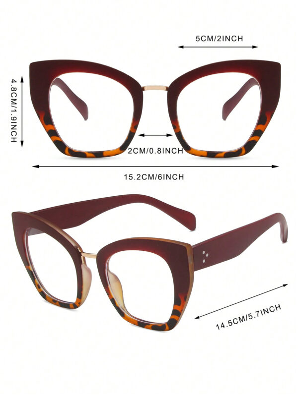 1 paire de lunettes de prescription à monture bicolore en forme d'œil de chat en PC avec rivets, convenant pour le port quotidien. Accessoires de lunettes anti-lumière bleue pour femmes – Image 4