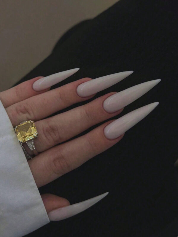 24 pièces Elégant Faux ongles pointus et blancs + 1 pièce colle gelée + 1 pièce lime à ongles, ongles pressés Fournitures pour ongles