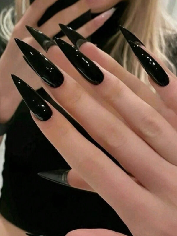 24 pièces Elégant Faux ongles pointus et blancs + 1 pièce colle gelée + 1 pièce lime à ongles, ongles pressés Fournitures pour ongles – Image 3